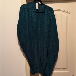 Open-Front Teal Knit Cardigan Sweater for Women